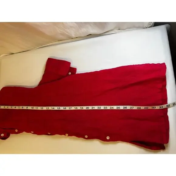 Archipelago Size L Red Linen Button Up Casual Summer Beach Shirt Plaid Collar - Picture 10 of 12